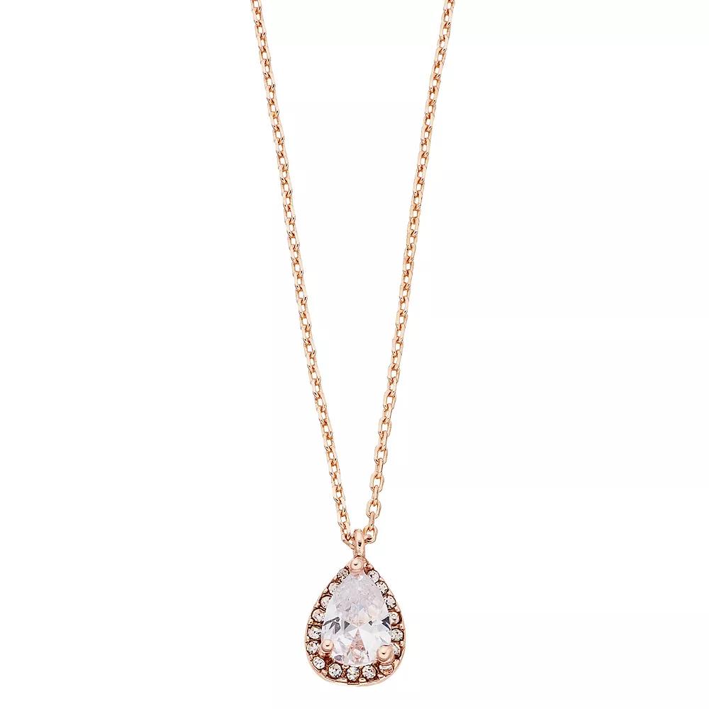LC Lauren Conrad Simulated Crystal Teardrop Pendant, Women's, Rose Gold Tone Product Image