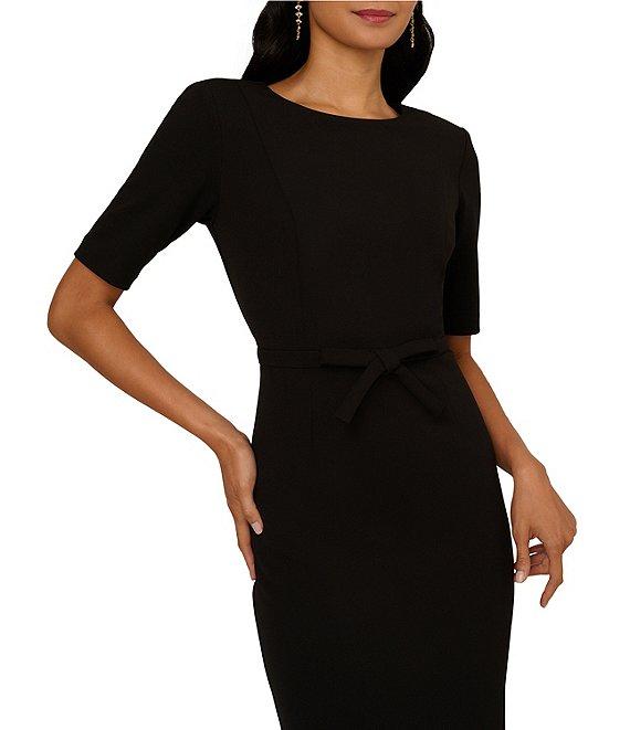 Adrianna Papell Crew Neck Short Sleeve Bow Front Crepe Sheath Dress Product Image
