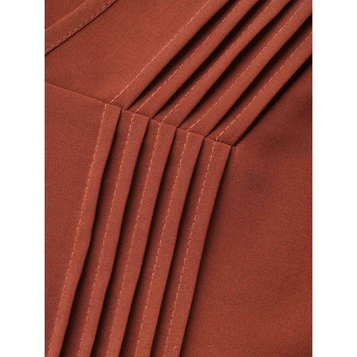 Plus Size V Neck Pleated Lantern Sleeve Dress Rust Women At the Office Tucked seam V-neck Long Sleeve Curvy BloomChic 30/6X Product Image