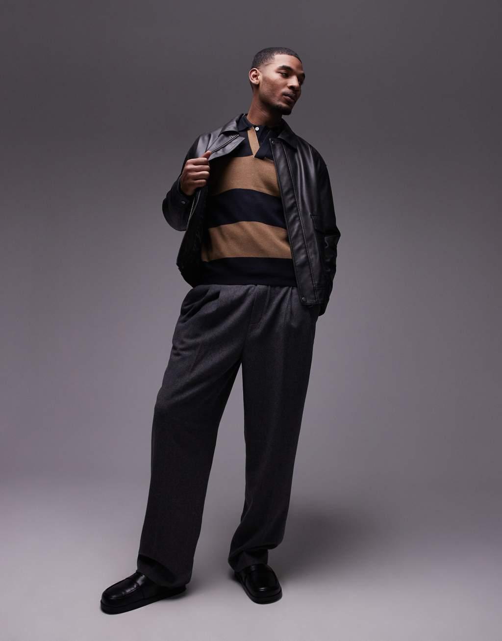 Mango rugby polo shirt in brown & navy stripe Product Image