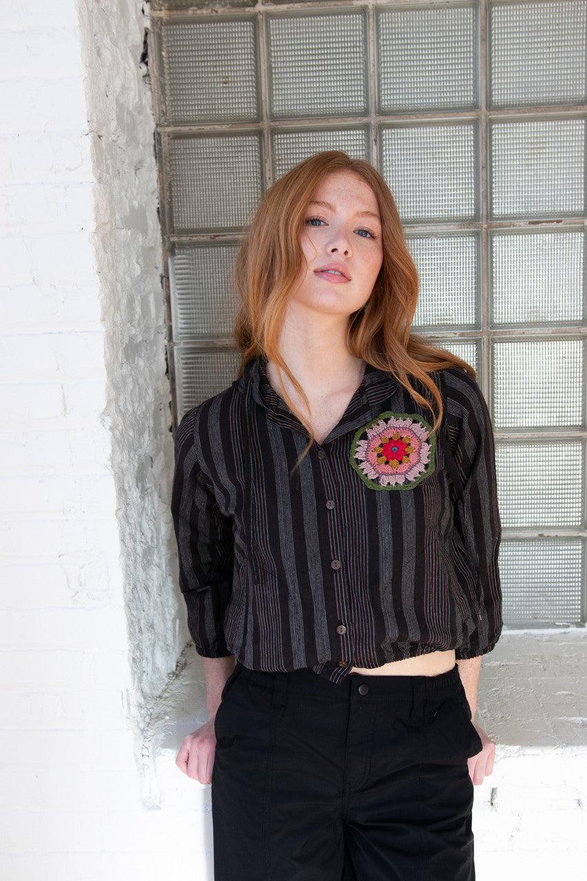 Crochet Stripe Cotton Hoodie Product Image