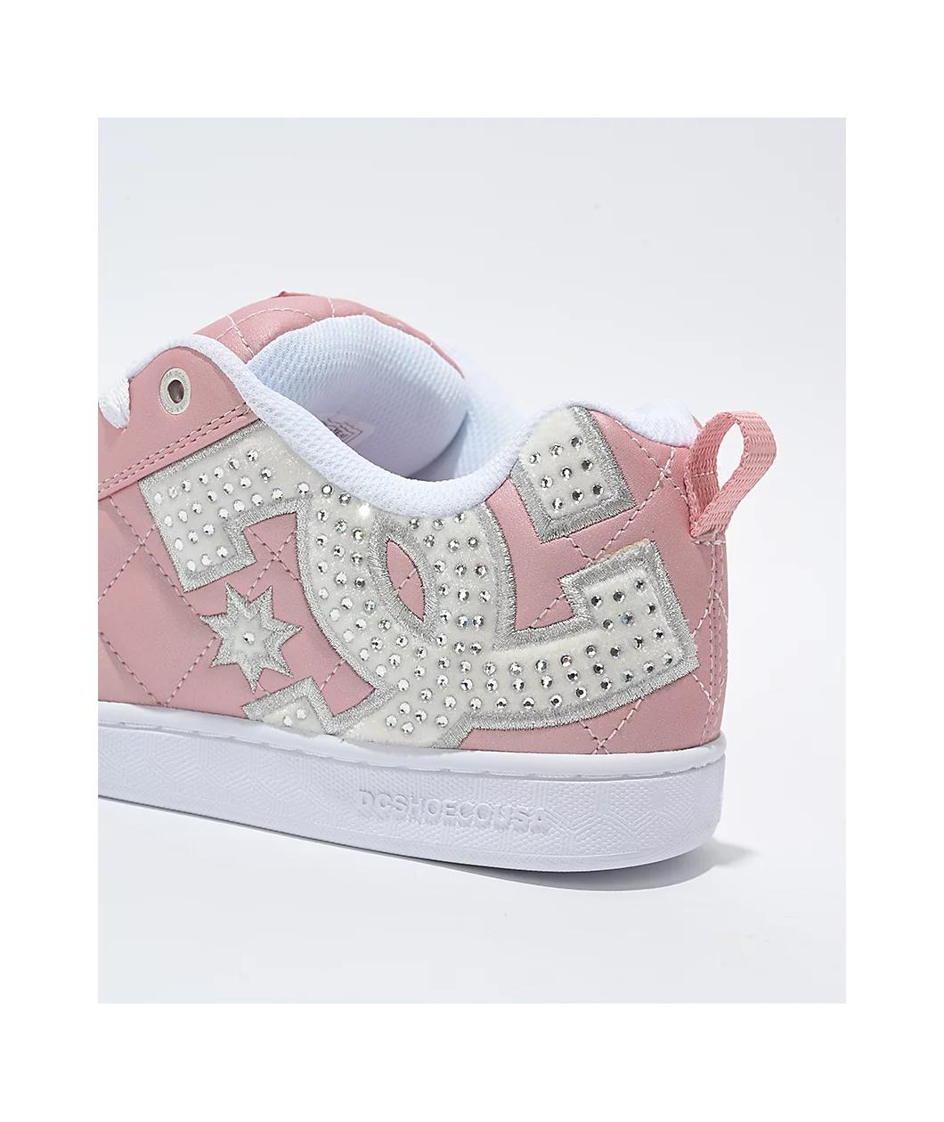DC Court Graffik SE Pink & Silver Skate Shoes Product Image