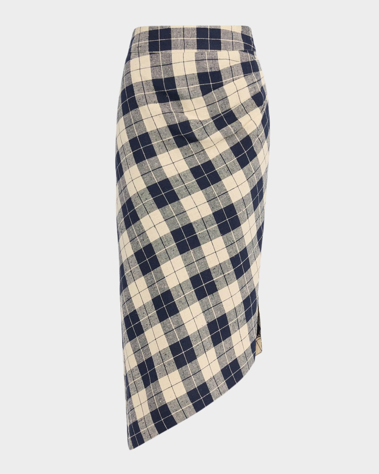 Plaid Asymmetrical Silk-Blend Skirt Product Image