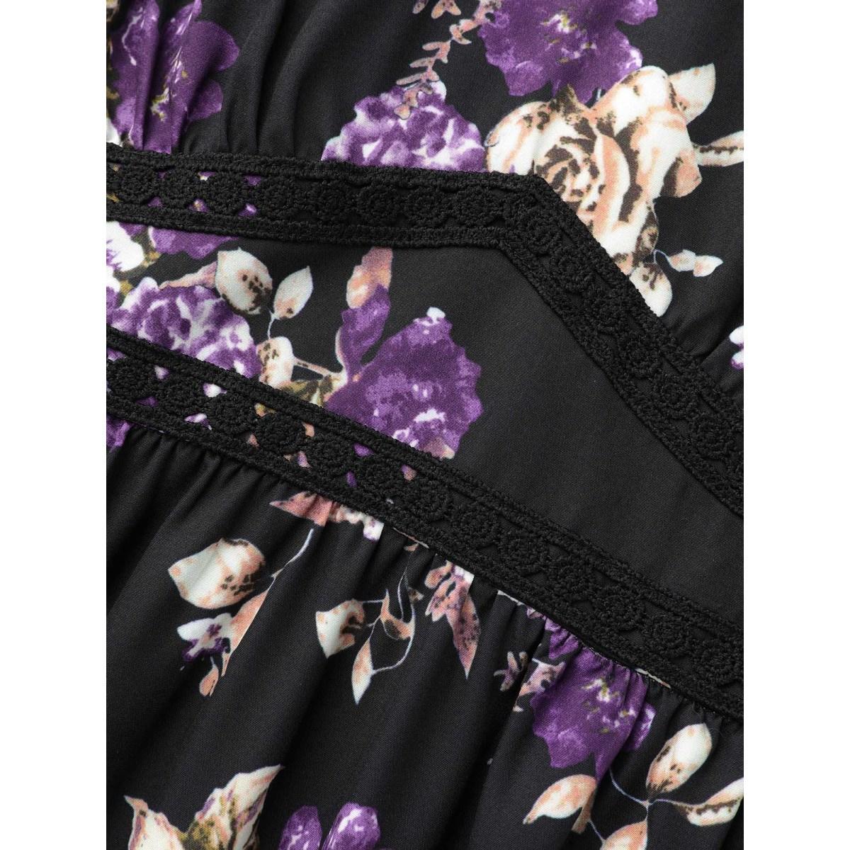 Plus Size V-Neck Floral Bust Defining Lace Dress Black Women Elegant Woven ribbon&lace trim V-neck Long Sleeve Curvy BloomChic 14-16/1X Product Image