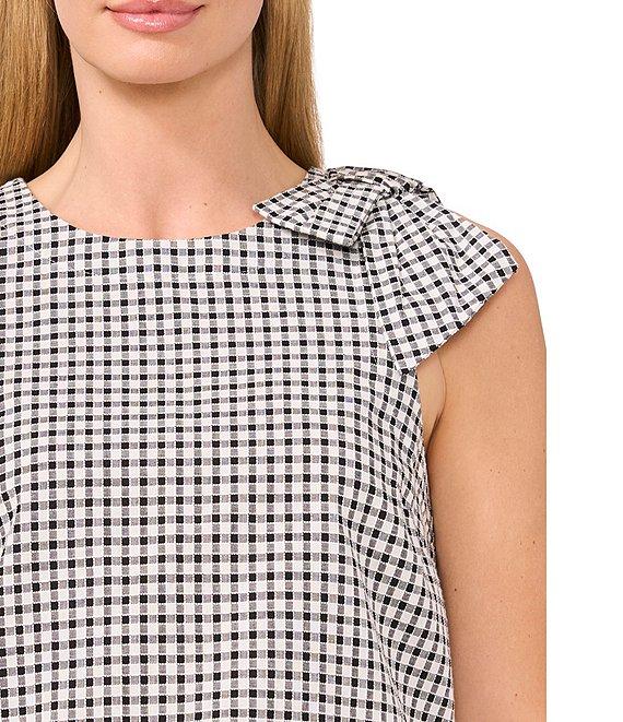 CeCe Gingham Print Crew Neck Sleeveless Bow Top Product Image