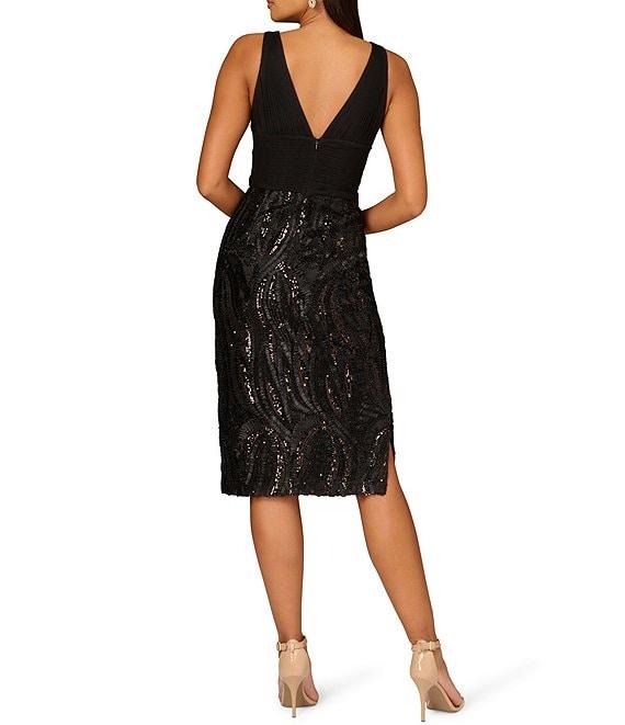 Aidan Mattox 3D Embroidered Mesh V-Neck Sleeveless Dress Product Image