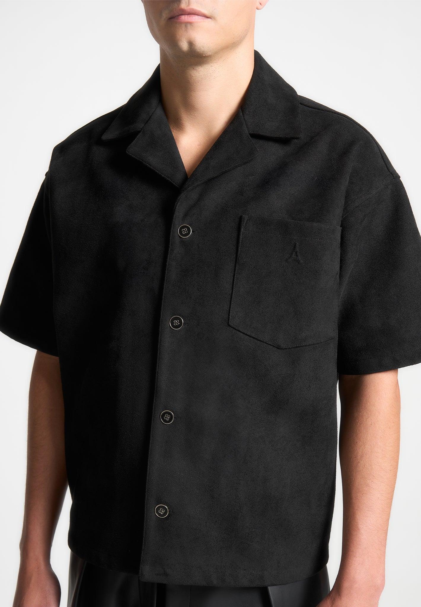 Luc - Boxy Suede Shirt - Black Male Product Image