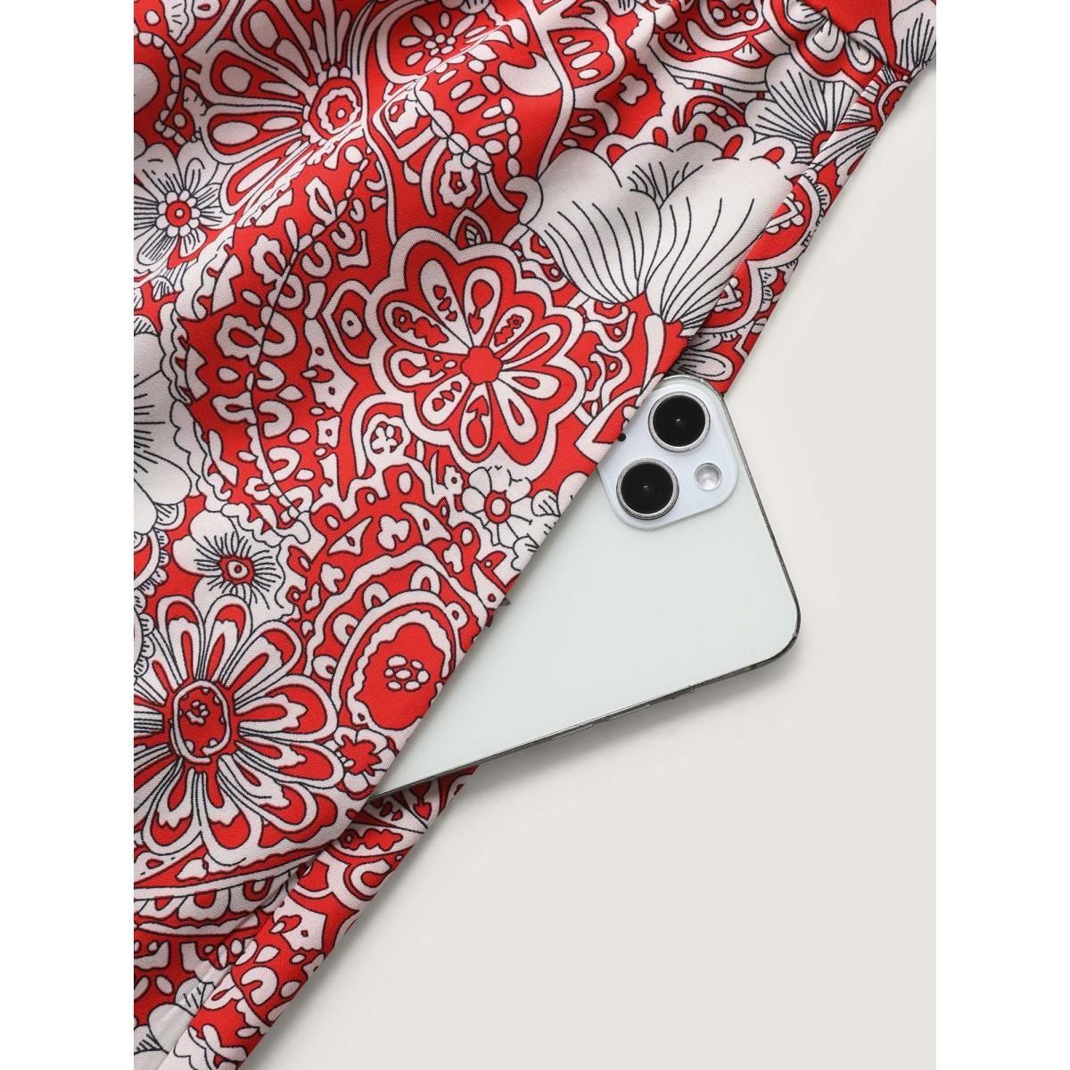 Plus Size Paisley Print Collar Flutter Sleeve Midi Dress Raspberry Women Boho Notched collar Cap Sleeve Curvy BloomChic 14-16/1X Product Image