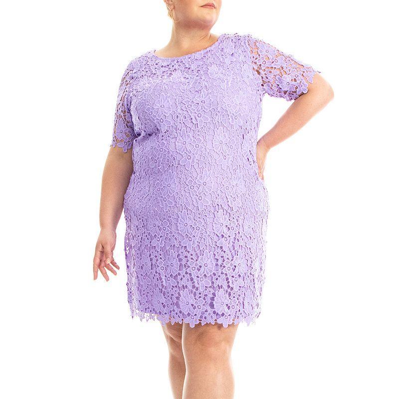 Plus Size Nina Leonard Lace Sheath Dress, Women's, Size: 3XL, Purple Product Image