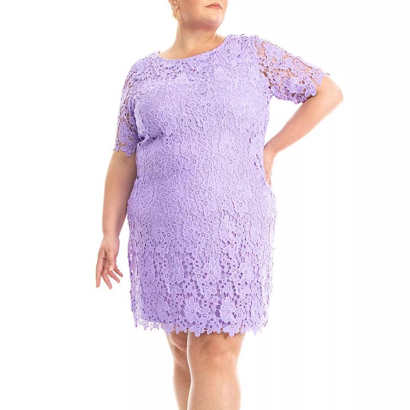 Plus Size Nina Leonard Lace Sheath Dress, Women's, Size: 3XL, Purple Product Image