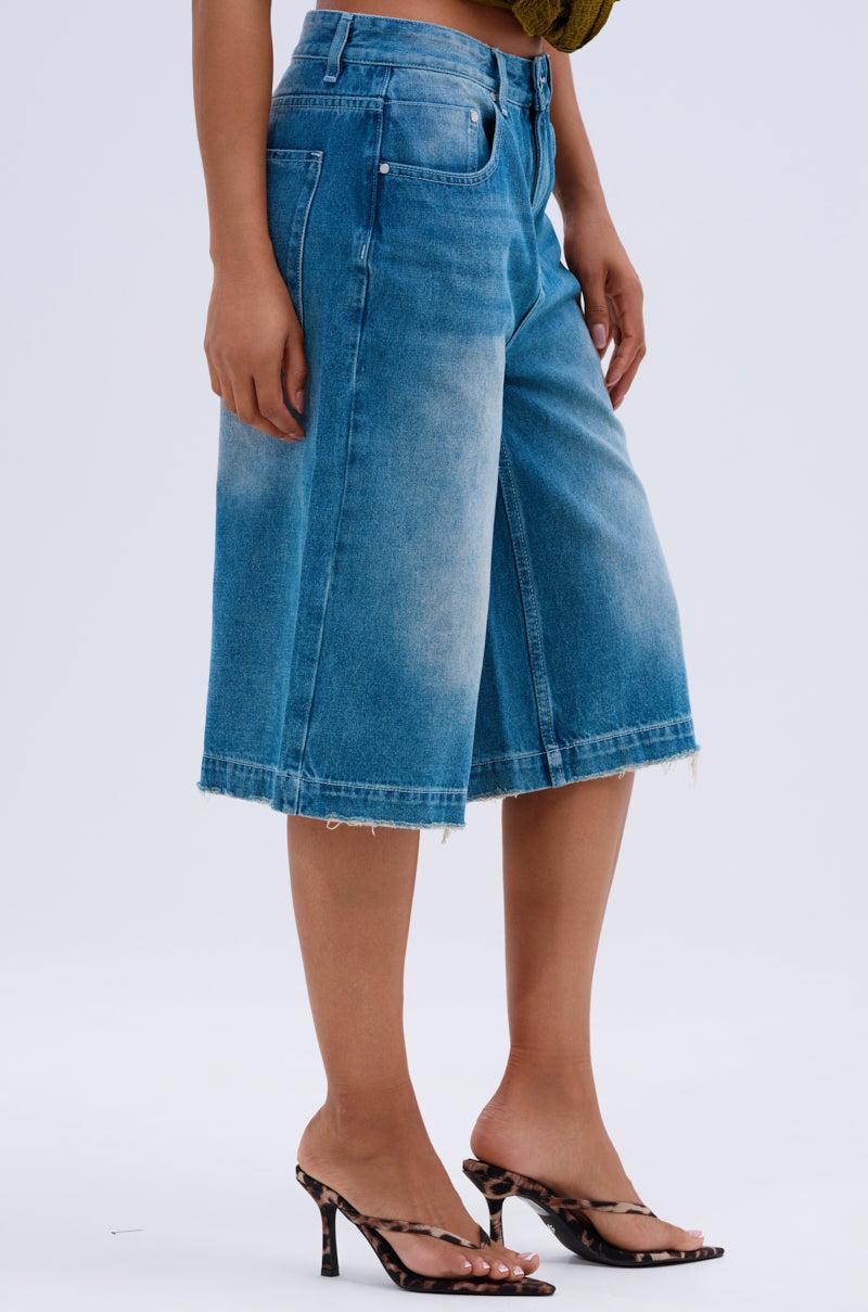 LITERAL PERFECTION BLUE DENIM BERMUDA SHORTS Product Image
