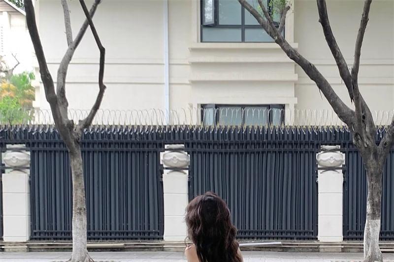 Spaghetti Strap Print Midi A-Line Dress Product Image