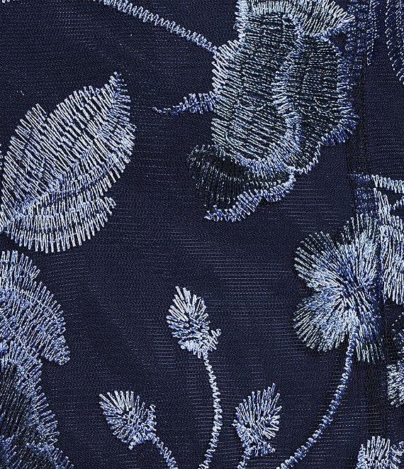 Marina Flower Embroidered Tulle Square Neck Puff Short Sleeve Midi Dress Product Image