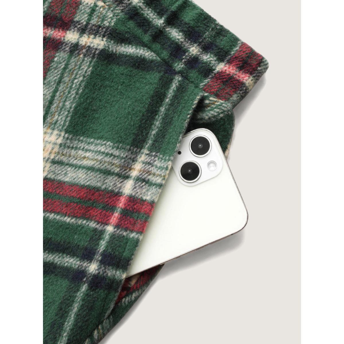 Plus Size Plaid Pattern Elastic Waist A-line Mini Skirt Women DarkGreen Retro Low stretch Slanted pocket Elegant Skirts BloomChic 22-24/3X Product Image