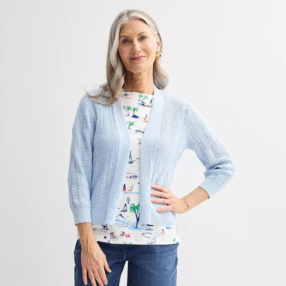 Women's Croft & Barrow® Pointelle Basket Open Front Cardigan,  Product Image