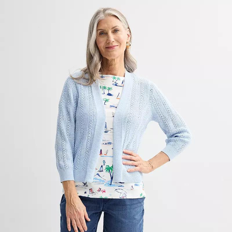 Women's Croft & Barrow® Pointelle Basket Open Front Cardigan,  Product Image