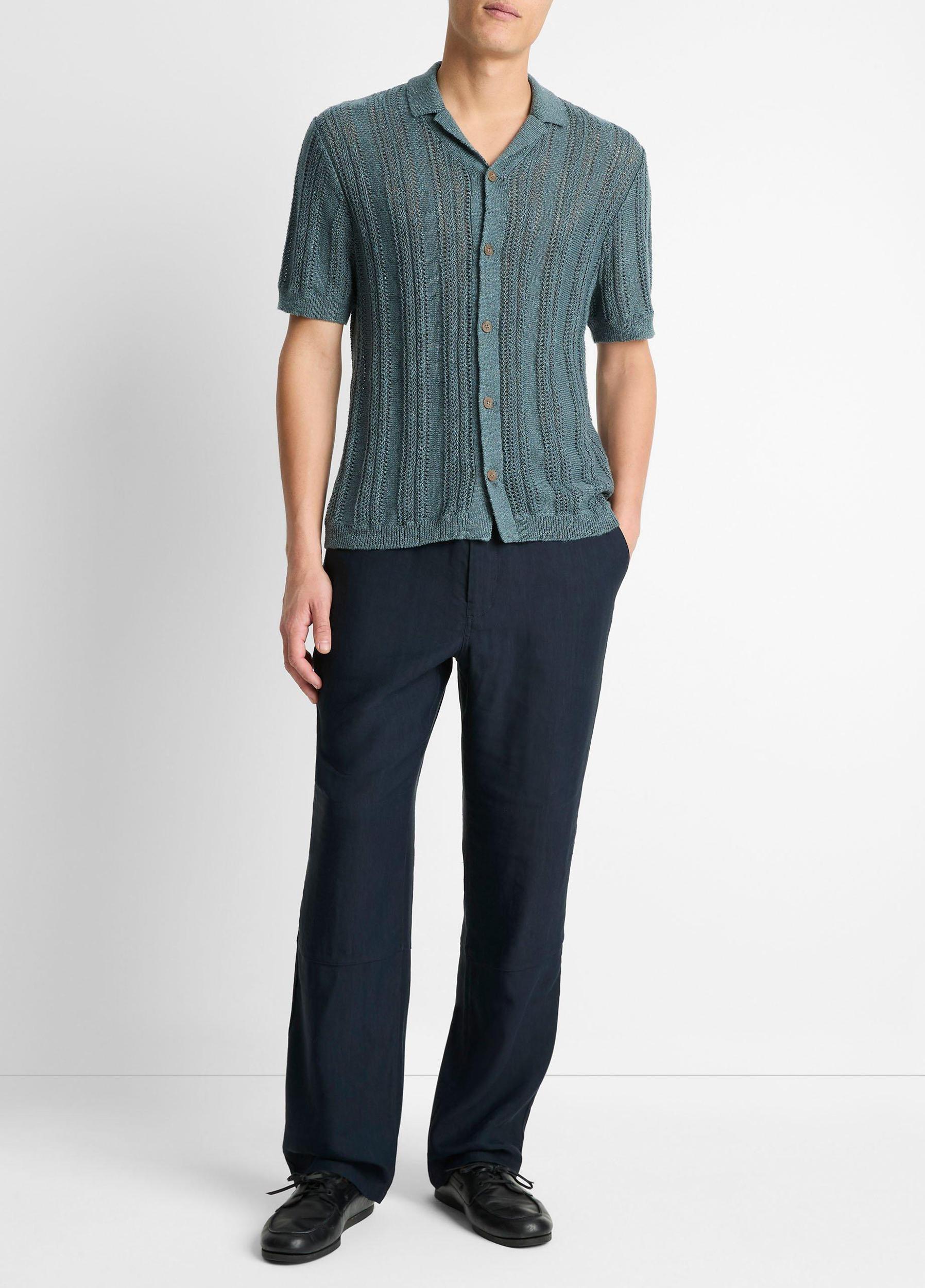 Cotton & Linen-Blend Crochet Cabana Shirt Product Image