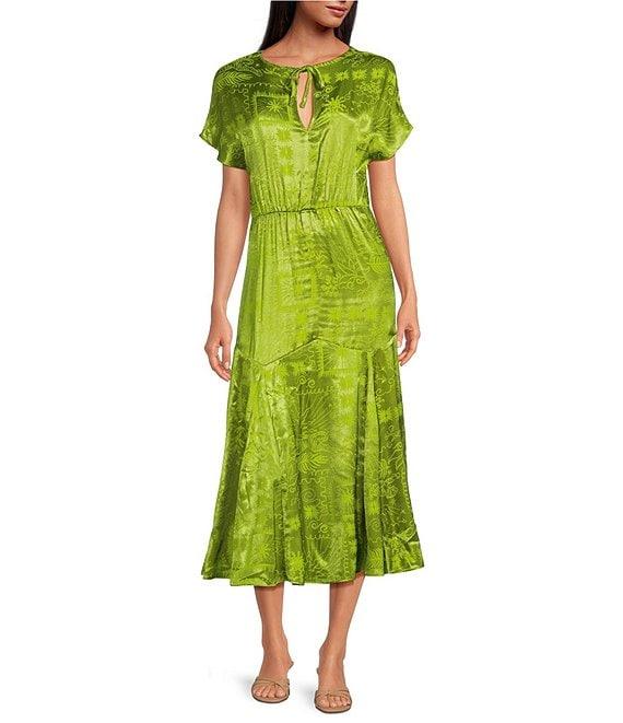 Never Fully Dressed Erin Safari Jacquard Boat Neck Short Sleeve Midi Dress Product Image