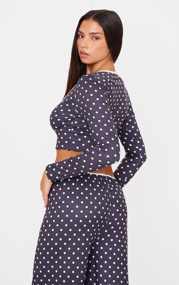 Black Polka Dot Print Long Sleeve Pj Top Product Image