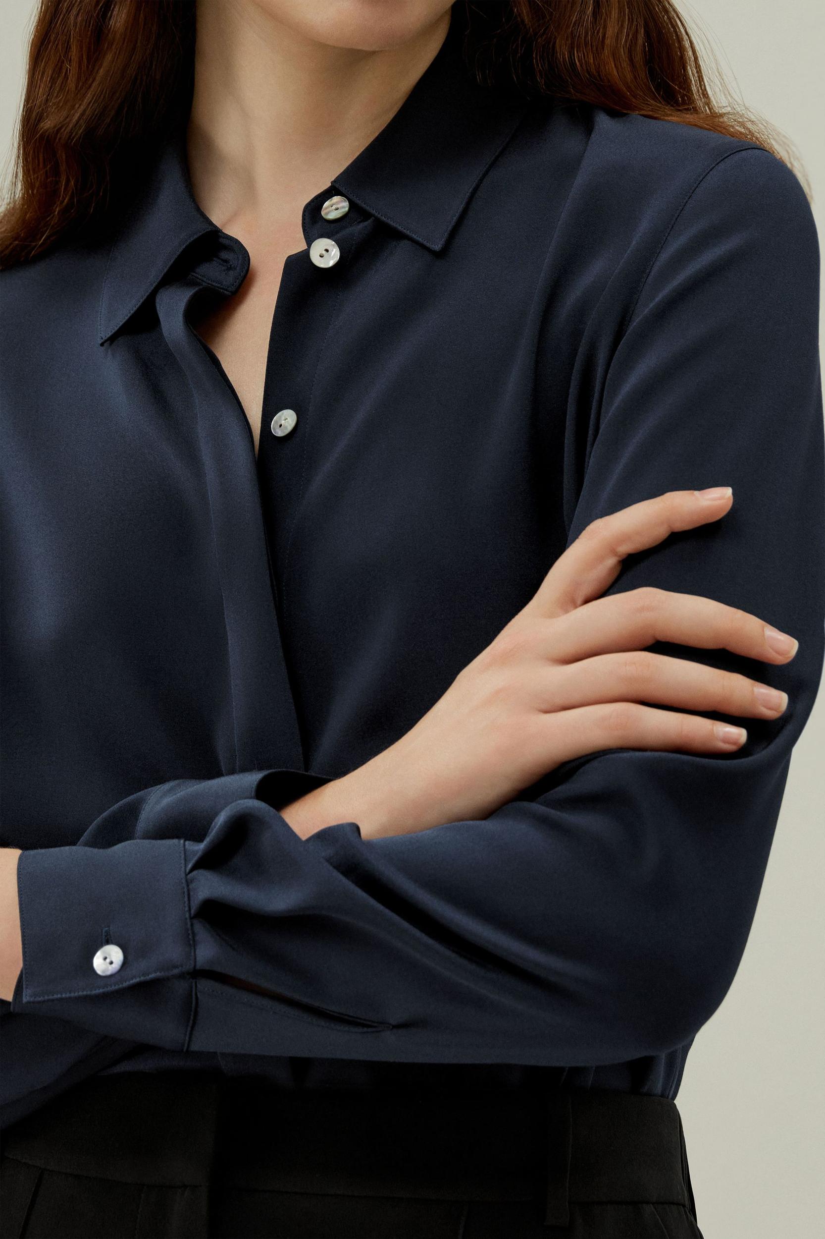 LILYSILK Silk Tops - Female - Dune Silk Georgette - Flattering Long Sleeve Shirt M Product Image