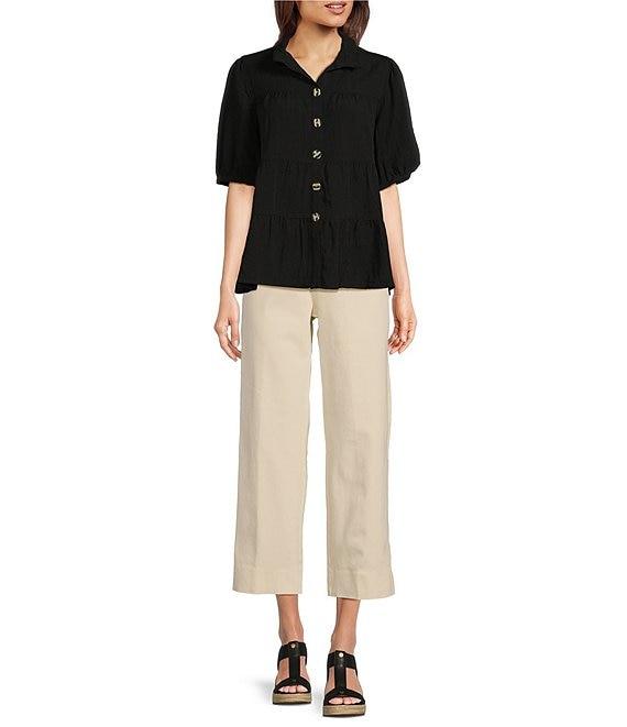 John Mark Wire Collar Short Sleeve Tiered Button-Front Top Product Image