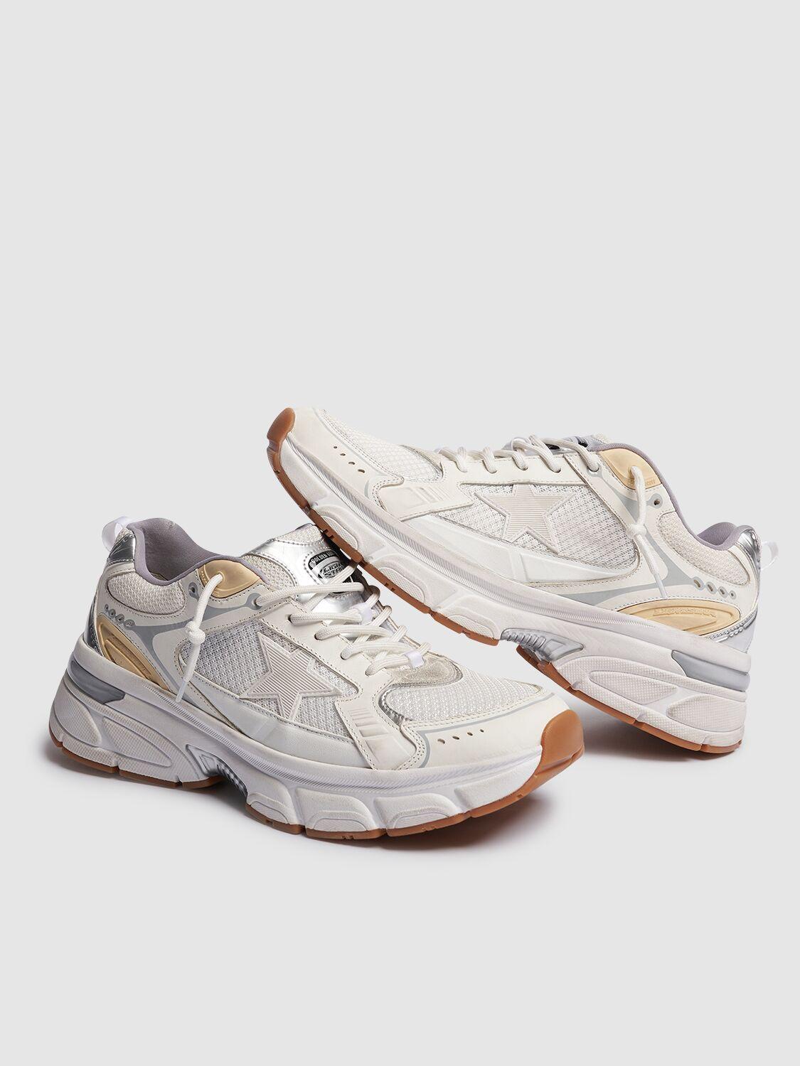GOLDEN GOOSE Lightstar Leather Net And Suede Upper Sneakers With Tpu Star Net Heel In White Product Image