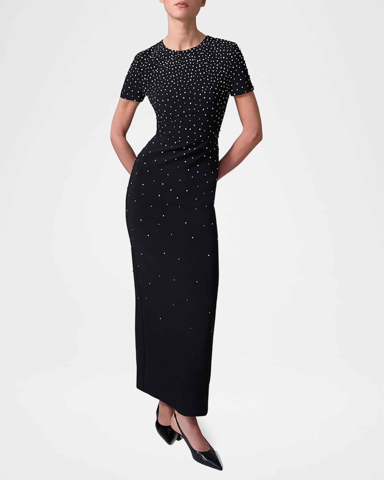 Embellished Short-Sleeve Bow-Back Gown Product Image