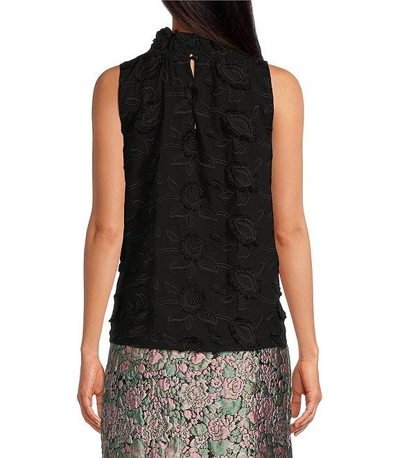 Abbey Glass Barbara Ruffle Mock Neck 3D Floral Detail Sleeveless Top Product Image