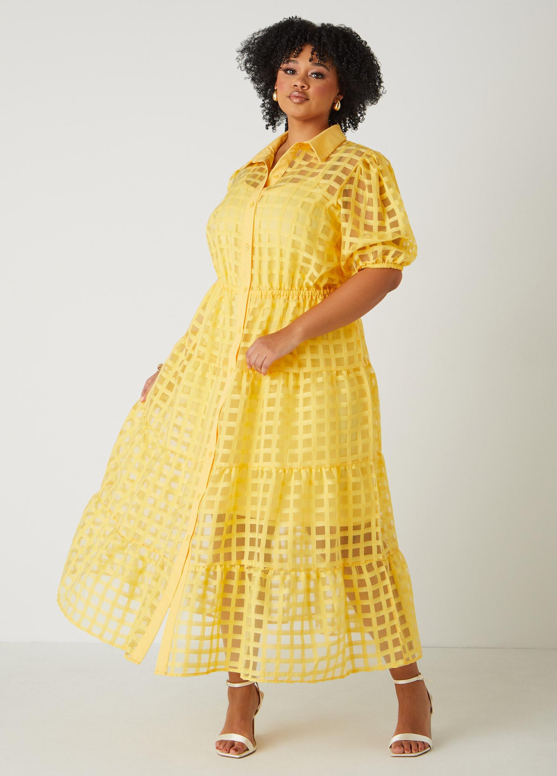 Windowpane Flounced A Line Dress Product Image