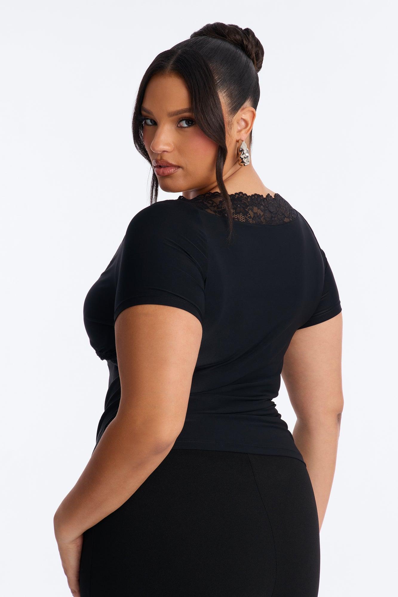 Bridget Lace Trim Short Sleeve Top - Black Female Product Image