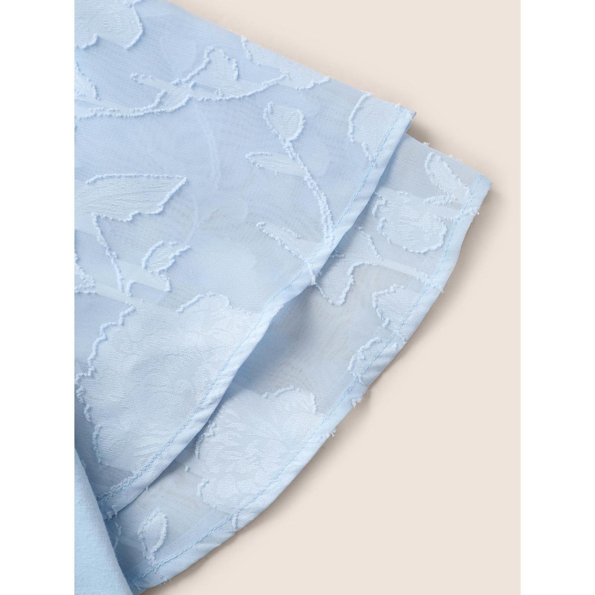 Plus Size Mesh Patchwork Tiered Ruffle Sleeve T-shirt LightBlue Women Elegant Patchwork Round Neck Everyday T-shirts BloomChic 12/L Product Image