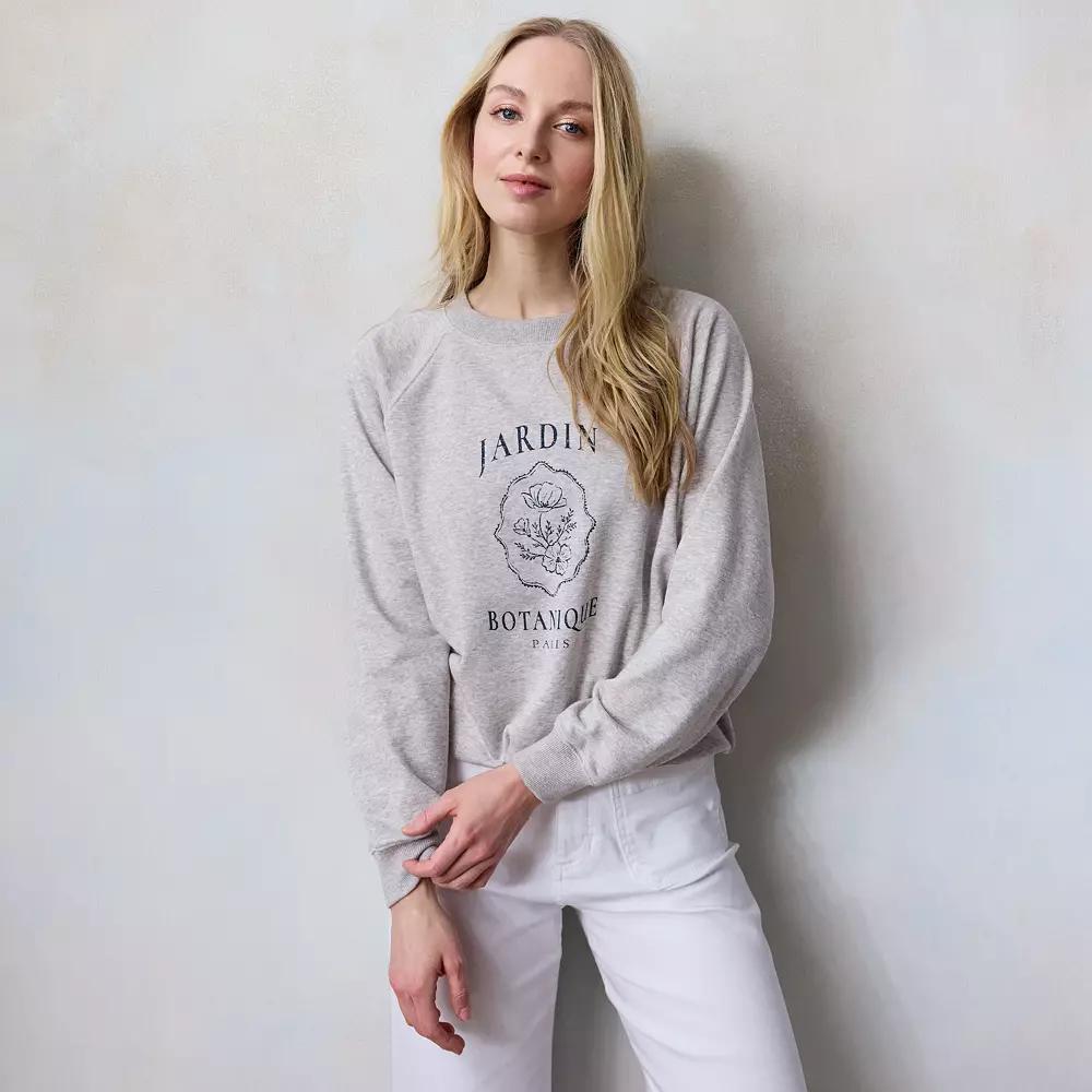 Women's LC Lauren Conrad French Terry Long Sleeve Crewneck Sweatshirt, Size: XL, Blue Jardin Botanique Product Image