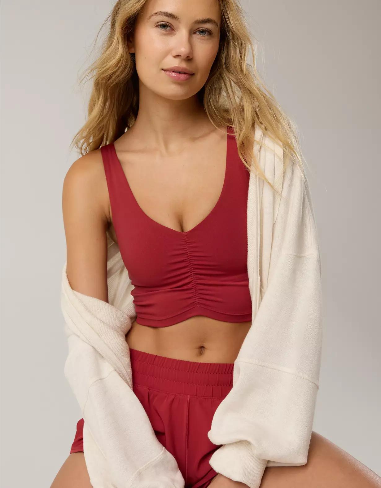 OFFLINE By Aerie Real Me Low Key Ruched Longline Sports Bra Product Image