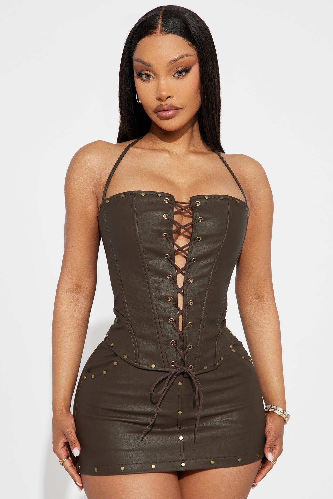 Sienna Faux Leather Skort Set - Brown Product Image