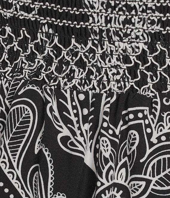 Calessa Abstract Paisley Scoop Neck Ruffle Cap Sleeve Midi Dress Product Image