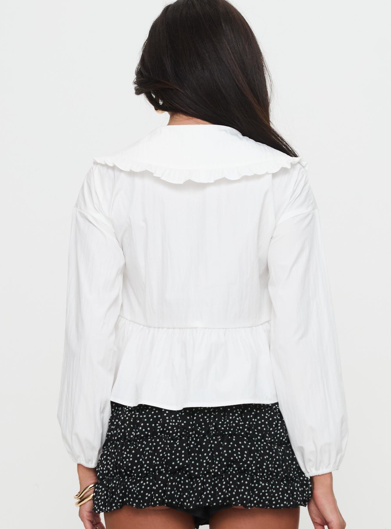 Floating Along Collared Long Sleeve Top White Product Image