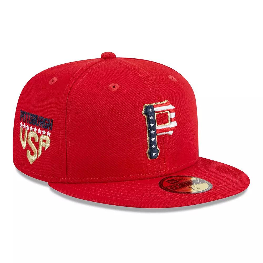 Men's New Era Red Pittsburgh Pirates 2023 Fourth of July 59FIFTY Fitted Hat,  Product Image