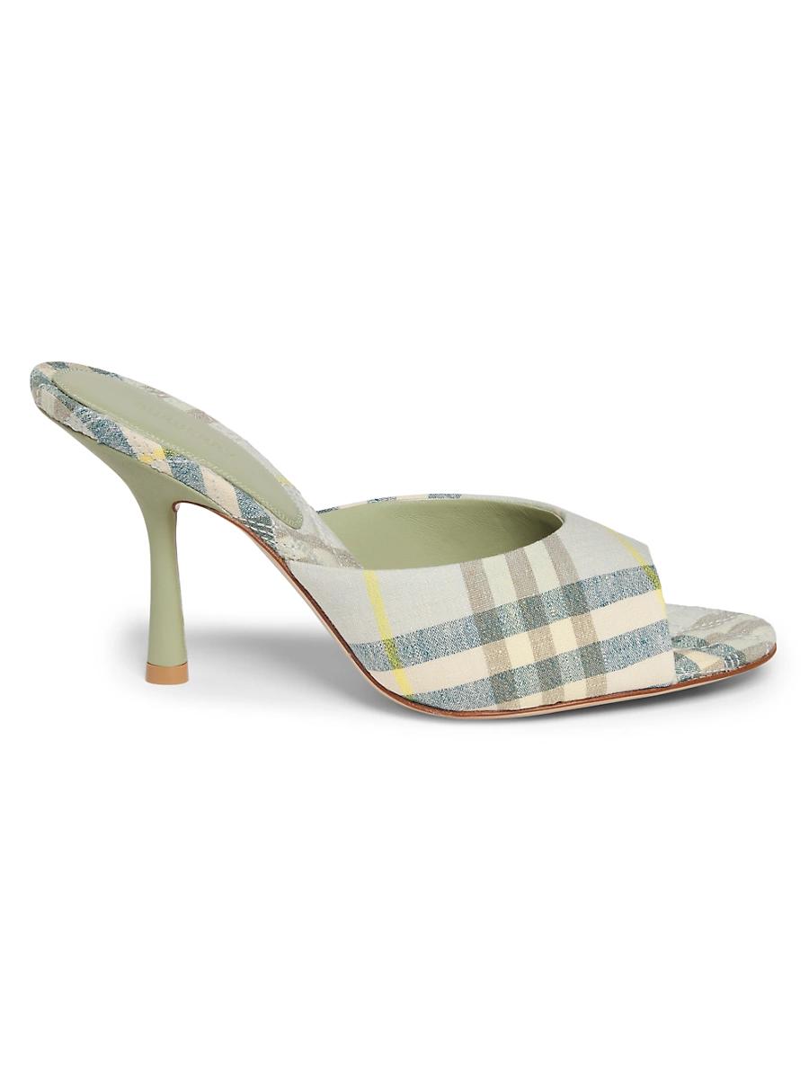 Womens Mews 90MM Check Linen-Blend Mules Product Image