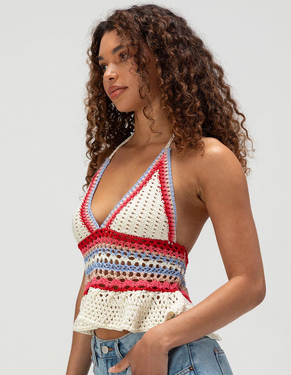 FULL TILT Stripe Peplum Womens Halter Top - MULTI Product Image