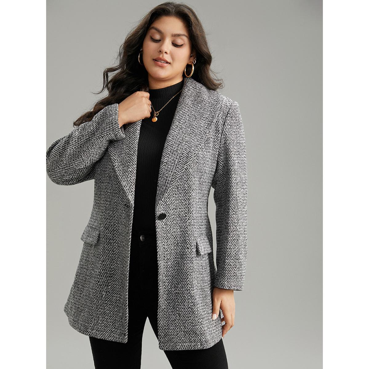 Plus Size Tweed Belted Lapel Collar Flap Pocket Coat Women Black Casual Belted Ladies Dailywear Winter Coats BloomChic 30/6X Product Image