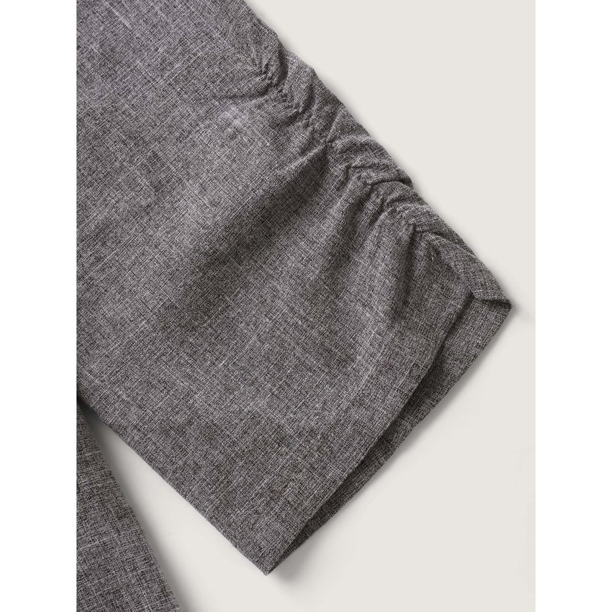 Plus Size Waist-Defining Panels Pockets Solid Blazer Black Women Office Gathered Sleeve Three Quarter Length Sleeve Suit Collar 22-24/3X Slanted pocket Office Blazers BloomChic Product Image