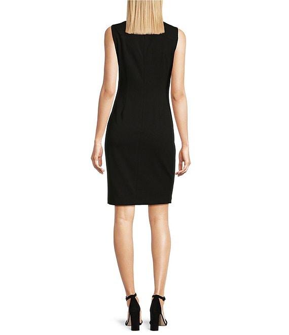 Calvin Klein Sideburst Boat Neck Sleeveless Ruched Pencil Dress Product Image