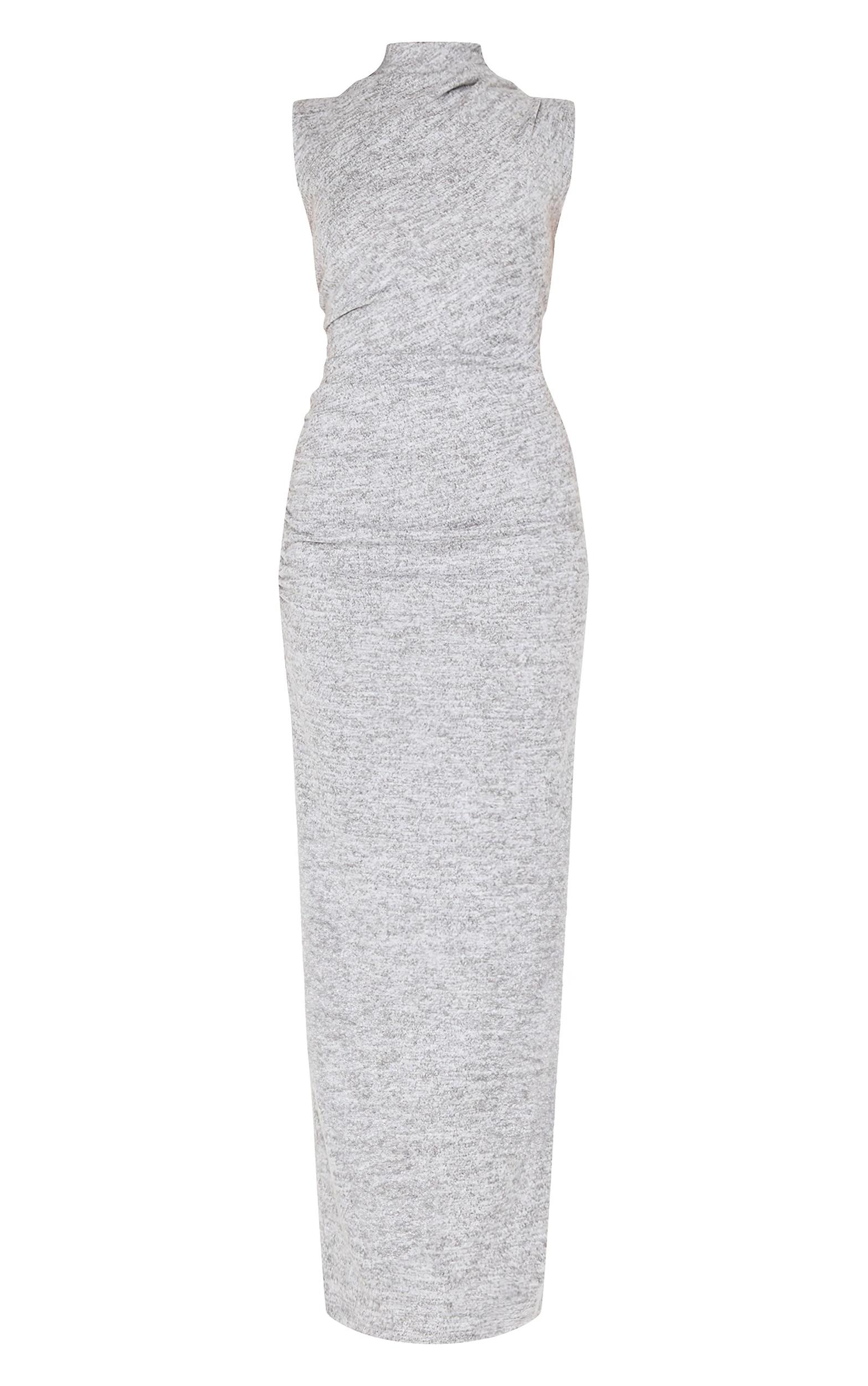 Grey Marl High Neck Ruched Detail Maxi Dress Product Image