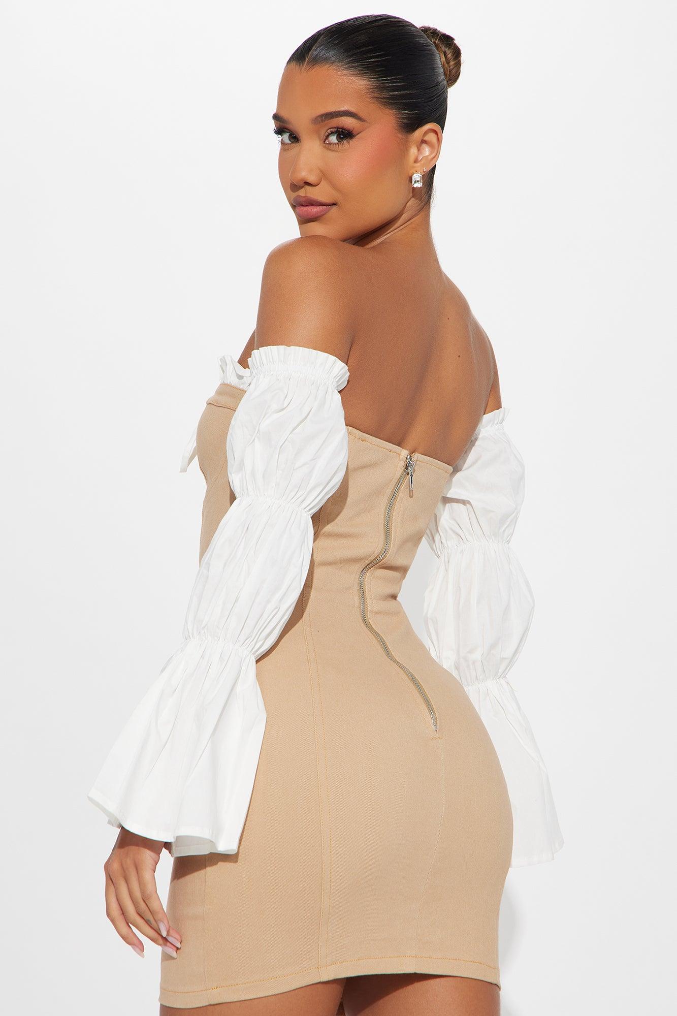 Lace-Up Lovestruck Denim Mini Dress - Taupe Product Image