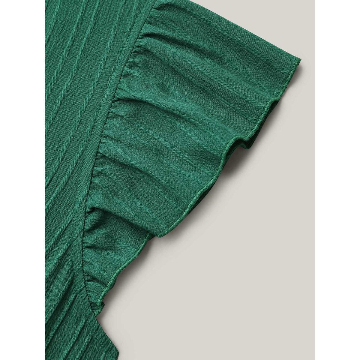Plus Size Lace Trim Stitch Textured Waist-Defined Midi Dress Emerald Women Timeless Woven ribbon&lace trim V-neck Cap Sleeve Curvy BloomChic 14-16/1X Product Image
