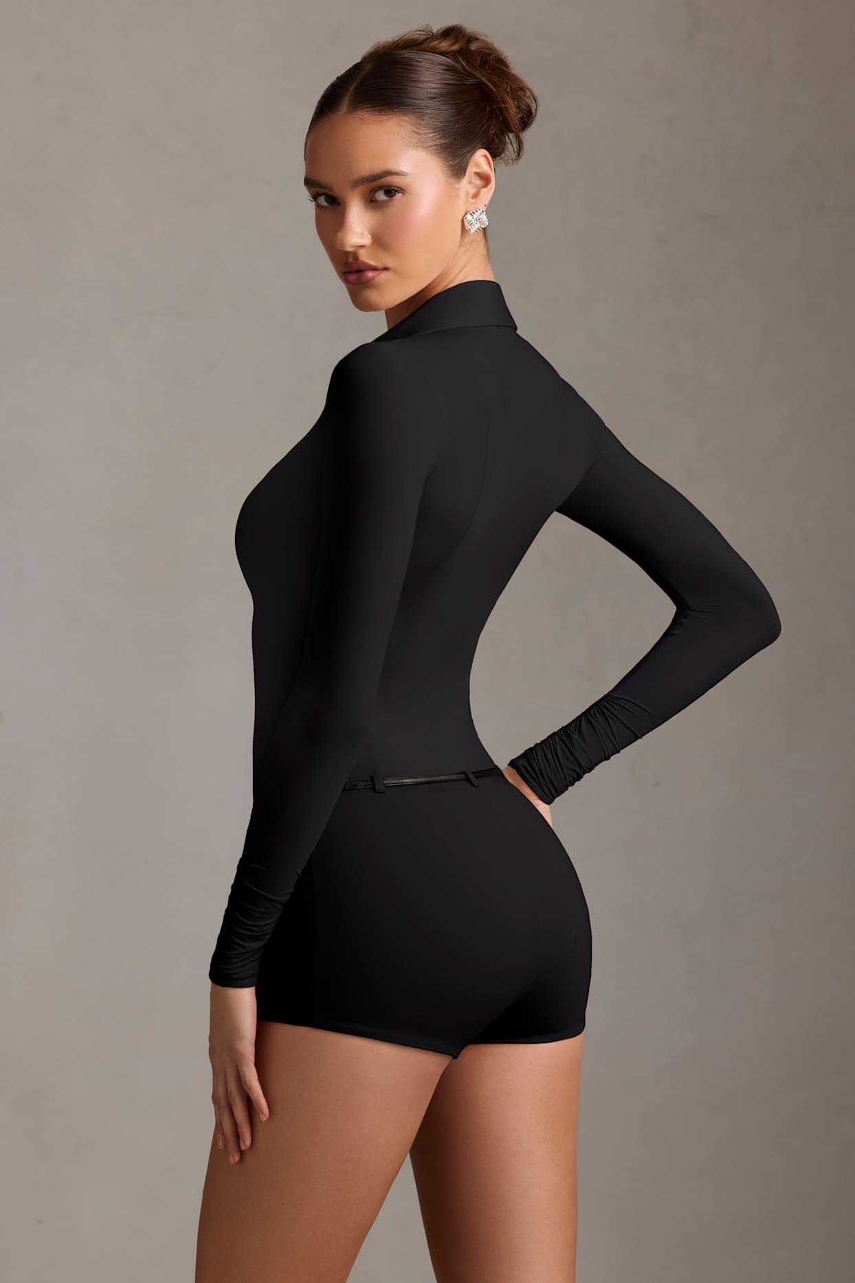 Long-Sleeve Playsuit in Black Female Product Image