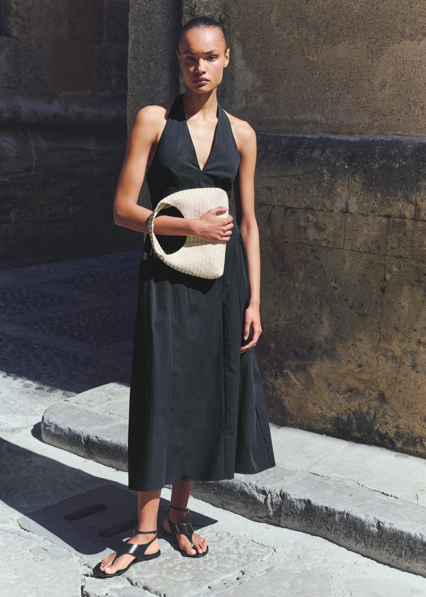 Halter neck cotton midi-dress - Women | MANGO USA Product Image