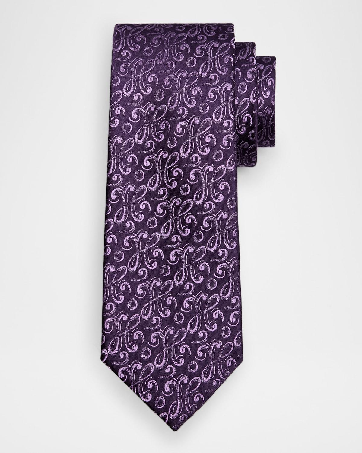 Mens Curly Embroidered Silk Tie Product Image
