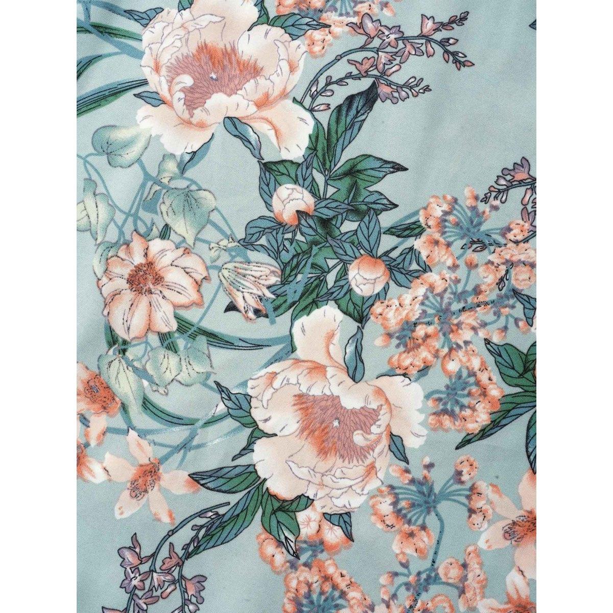 Plus Size Floral Print Flared Sleeve Pockets Midi Dress Mint Women Elegant Non Heart neckline Short sleeve Curvy BloomChic 14-16/1X Product Image