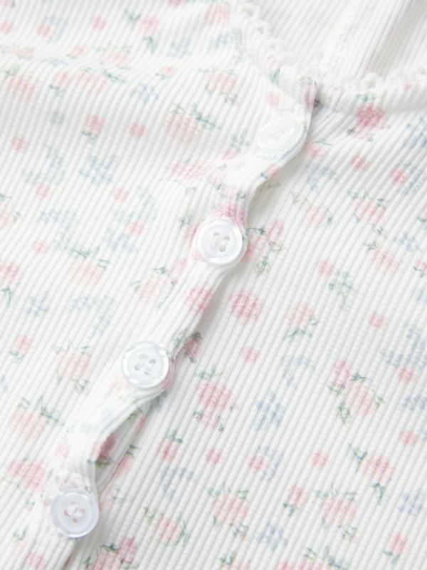 Disty Floral V Neck Breasted Romper Lounge Set Product Image